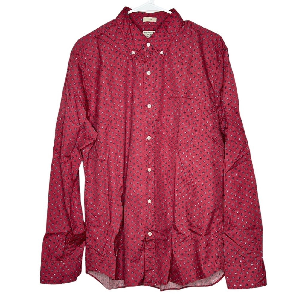 J.Crew Men’s Red Patterned Button Down Shirt‎ Size Large Casual Slim Fit